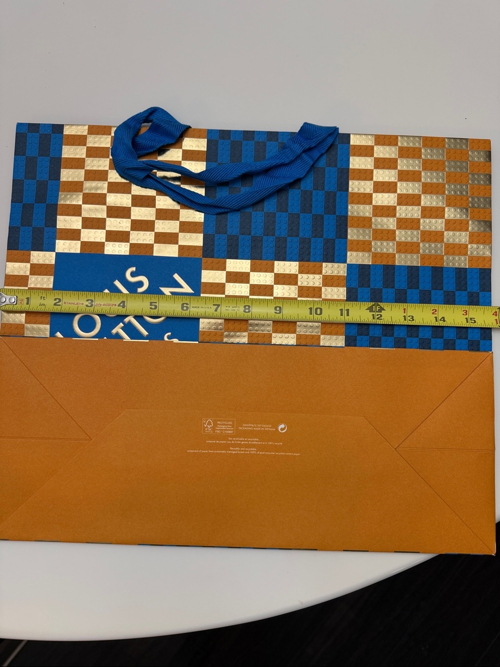 Louis Vuitton Blue and Gold Checkerboard Gift Bag with Logo Panel - Picture 5 of 6